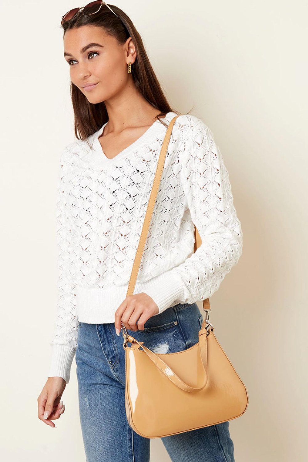 Handtasche in Lackoptik Hellblau Polyurethan h5Bild4